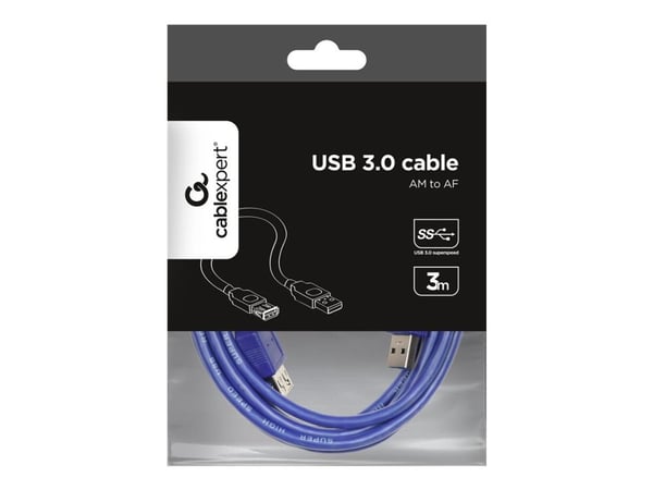 Gembird 3m USB 3.0 A M/FM, 3 m, USB A, USB A, USB 3.2 Gen 1 (3.1 Gen 1), Uros/naaras, Sininen