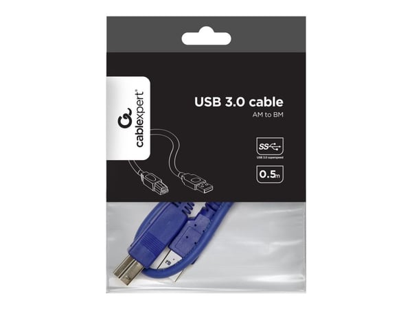 Gembird USB 3.0 A - USB 3.0 B, 0.5m, 0,5 m, USB A, USB B, USB 3.2 Gen 1 (3.1 Gen 1), Uros/uros, Sininen