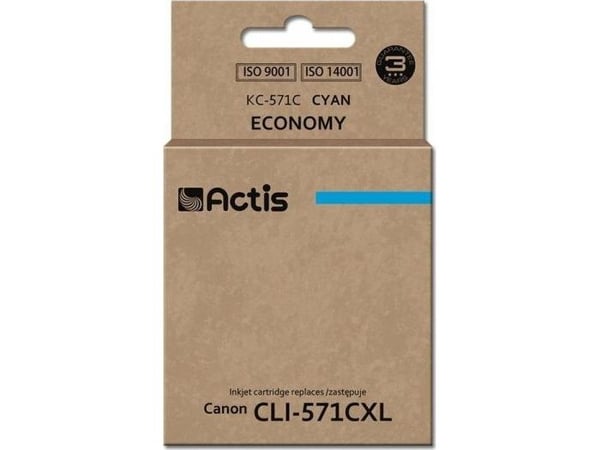 Actis KC-571C, Standard utskriftsproduksjon, Cyan, Fargestoffbasert blekk, 12 ml, 1 stykker, Enkeltpakke
