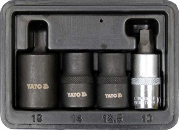 Yato YT-06806, Støpselsett, 1/2", Metrisk, 4 hoder, 10,12,14,19 mm, Kromvanadiumstål