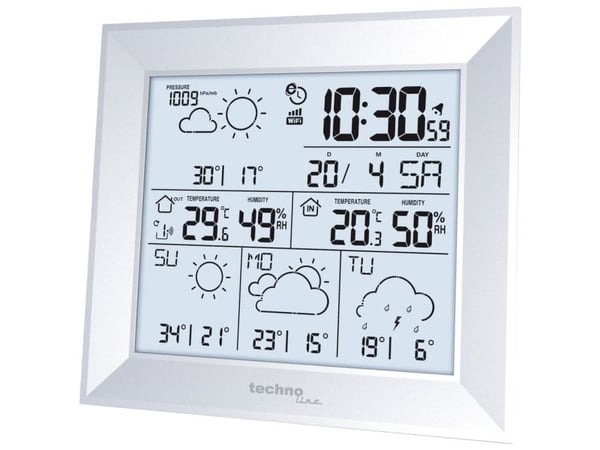 Technoline WD 2000, Grå, Inne hygrometer, Inne Termometer, Utendørs Fuktighetsmåler, Utendørs Barometer, Hygrometer, Termometer, AC / batteri, LR06...