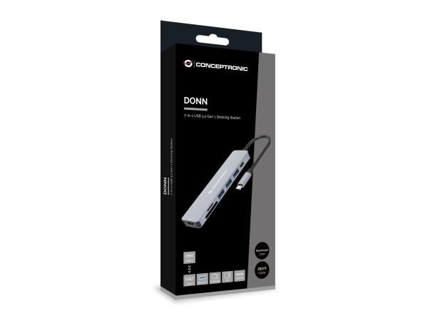 Conceptronic DONN19G, Koblet med ledninger (ikke trådløs), USB 3.2 Gen 1 (3.1 Gen 1) Type-C, 100 W, Grå, MicroSD (TransFlash), SD, 5 Gbit/s
