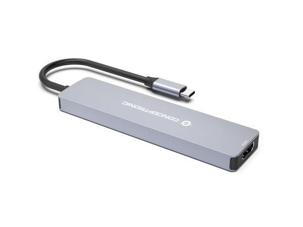 Conceptronic DONN19G, Koblet med ledninger (ikke trådløs), USB 3.2 Gen 1 (3.1 Gen 1) Type-C, 100 W, Grå, MicroSD (TransFlash), SD, 5 Gbit/s