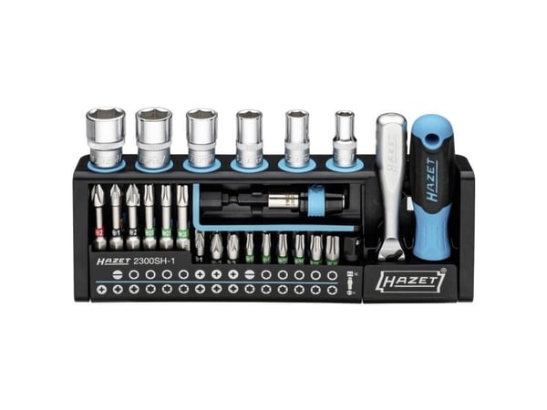 Hazet SmartHolder 2300SH-1, socket- og bitssett 1/4" sort, 39 deler (inkl. fin-tannet reversibel skralle)