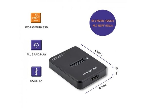 Qoltec - SSD telakointiasema - paikat: 1 - M.2 - M.2-kortti (PCIe NVMe &amp; SATA) - USB 3.1 (Gen 2) - musta