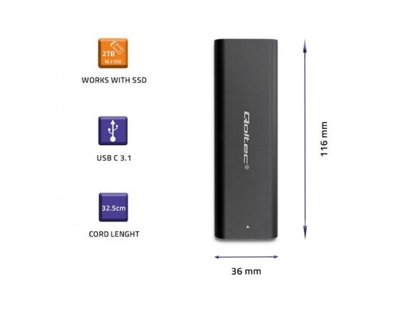 Qoltec-kotelo | asemapaikka M.2 SATA SSD -asemalle | NGFF | USB type C
