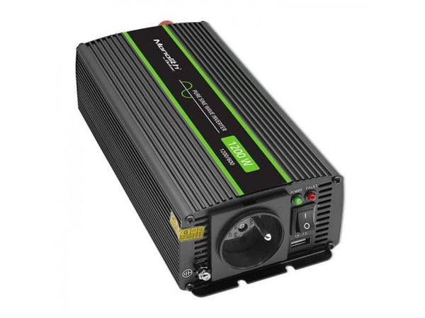 Qoltec Monolith spenningsomformer | 600W | 1200W | 12V til 230V | Ren sinus