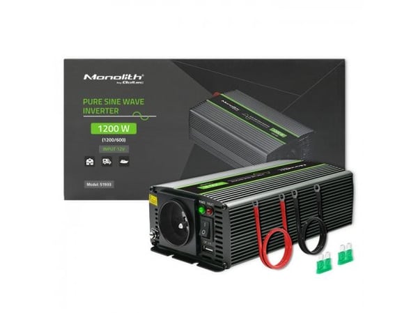 Qoltec Monolith spenningsomformer | 600W | 1200W | 12V til 230V | Ren sinus