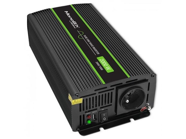 Qoltec Monolith spenningsomformer | 1000W | 2000W| 12V til 230V | Ren sinus