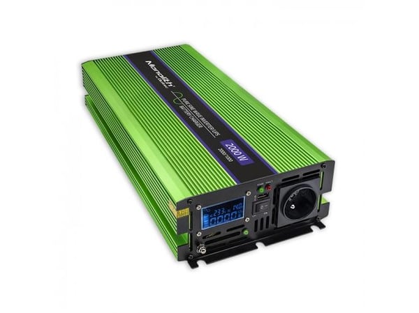 Qoltec Monolith - DC til AC strømomformer / batterilader / UPS - pure sine wave, LCD - AC 230 V / DC 12 V - 1000 watt - utgangskontakter: 2