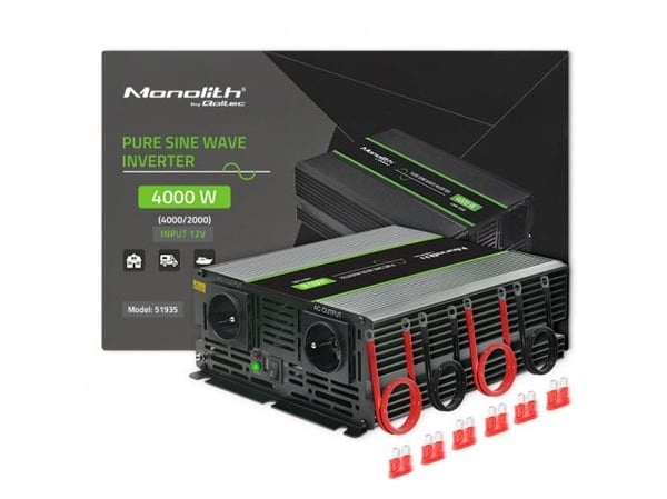 Qoltec Monolith spenningsomformer | 2000W | 4000W | 12V til 230V | Ren sinus