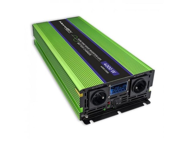 Qoltec Monolith - DC til AC strømomformer / batterilader / UPS - pure sine wave, LCD - AC 230 V / DC 12 V - 2000 watt - utgangskontakter: 4