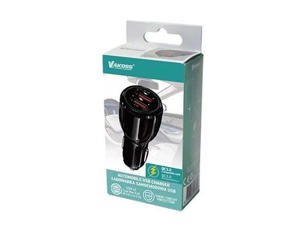 Vakoss Automobile USB Charger, Automatisk, DC, 9 V, 5,2 A, Sort