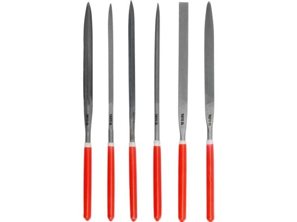 Yato YT-6161, Fil-sett, Flate mapper, Halvrund fil, Oval file, Rund fil, Firkantet fil, Trekant-fil, Metall, Kull stål, Polyvinylklorid (PVC), Rød