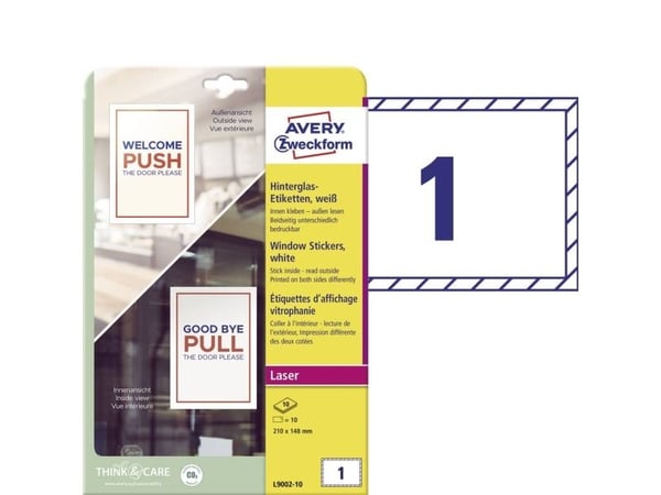 Avery L9002-10, Hvit, Selvklebende skriveretikett, A5, Papir, Polypropylen (PP), Matte, Rektangel