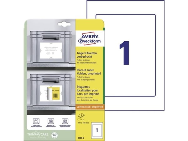 Avery 8003-5, Lysegrå, Hvit, A4, Polyester, Polypropylen (PP), Gloss, Rektangel, 102 g/m²