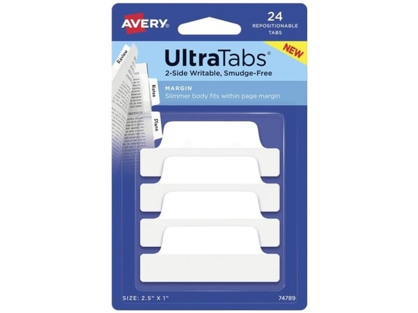 AVERY Zweckform heftestrips UltraTabs hvit, 63,5 x 25 mm skrivbare faner i polyester, papirbelagt - 1 stk (74789) AVERY Zweckform heftestrips UltraTabs hvit, 63,5 x 25 mm skrivbare faner i polyester, papirbelagt - 1 stk (74789)