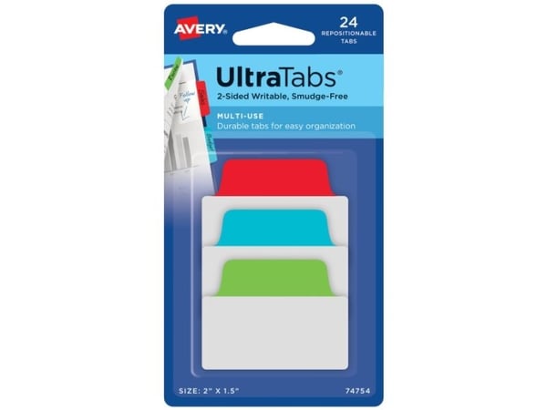 Avery Ultra Tabs, Blank faneindeks, Blå, Grønn, Rød