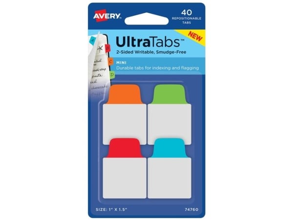 Avery Ultra Tabs, Blank faneindeks, Blå, Grønn, Oransje, Rød