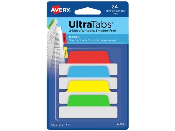 Avery Ultra Tabs, Tyhjä välilehtihakemisto, Sininen, Vihreä, Punainen, Keltainen