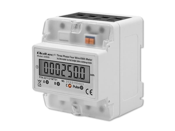Qoltec trefaset elektronisk energiforbruksmåler på DIN-skinne 230V LCD 4P