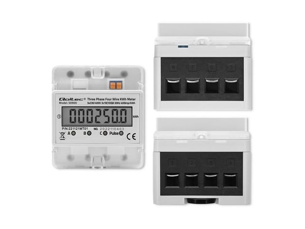 Qoltec trefaset elektronisk energiforbruksmåler på DIN-skinne 230V LCD 4P