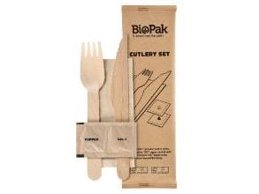 Bestickpåse 5/1 med träkniv/gaffel/servett/salt/peppar, 250 st/krt