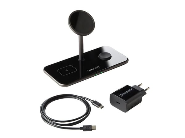 Intenso MB13 - Trådløst ladestativ - 3-i-1, magnetisk + AC-strømadapter - 15 watt - svart