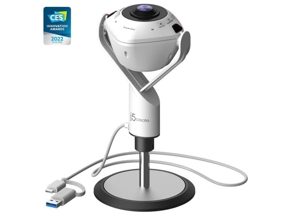 j5create JVU368-N - Konferansekamera - panorering / zoom - farge - 5 MP - 1920 x 1080 - 1080p - lyd - USB 2.0 / USB-C - MJPEG, YUV, H.264 - DC 5 V ...
