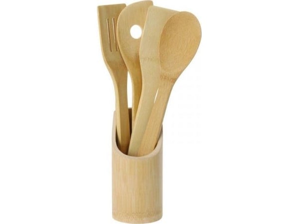 Husdekorasjon Bamboo bambustilbehørsett, 5 deler, kjøkkenutstyr