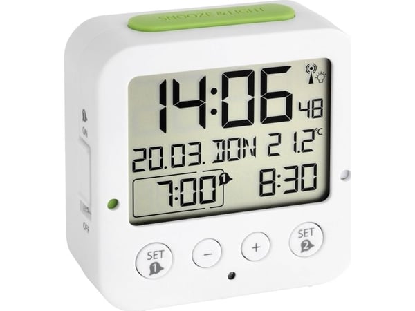 TFA 60.2528.02 Bingo white digital RC-alarmklokke m. temperatur