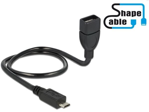 Delock OTG ShapeCable - USB forlængerkabel - USB (hun) til Micro-USB Type B (han) - USB 2.0 OTG - 50 cm - lajittelu