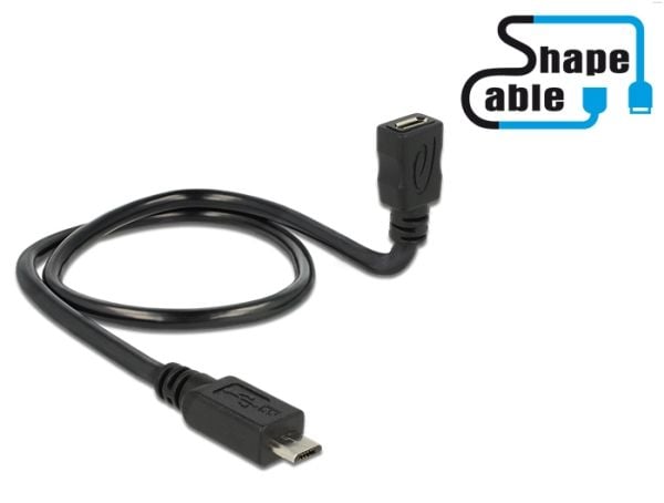 Delock OTG ShapeCable - USB forlængerkabel - Micro-USB Type B (hun) til Micro-USB Type B (han) - USB 2.0 OTG - 50 cm - lajittelu