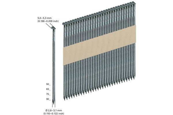 Metabo 630151000, Kattonaula, Sinkittyä terästä, Puu, Sinkki, 63 mm, 2,8 mm