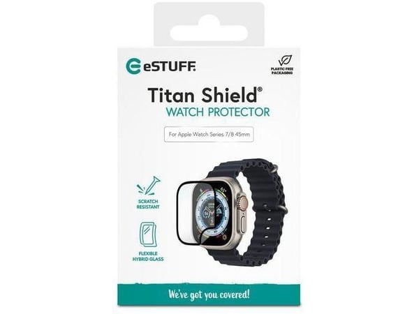 eSTUFF Titan Shield - Skjermbeskyttelse for smart armbåndsur - flexible, hybrid - glass - rammefarge svart - for Apple Watch SE, Series 4, Series 5...