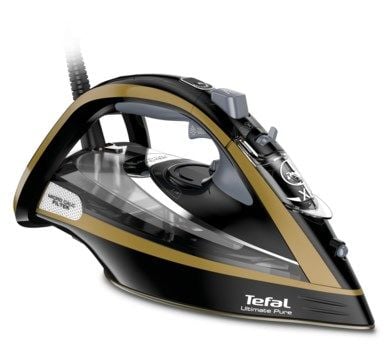 Tefal Ultimate Pure FV9865E0 - Ångstrykjärn med automatisk avstängning - sula Durilium Airglide - 3000 W - svart/guld