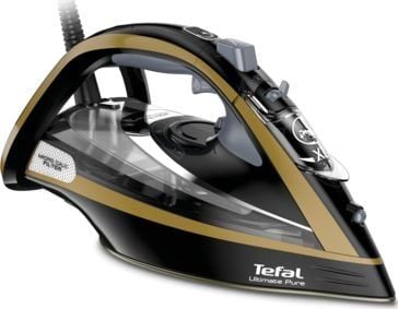 Tefal Ultimate Pure FV9865E0 - Ångstrykjärn med automatisk avstängning - sula Durilium Airglide - 3000 W - svart/guld