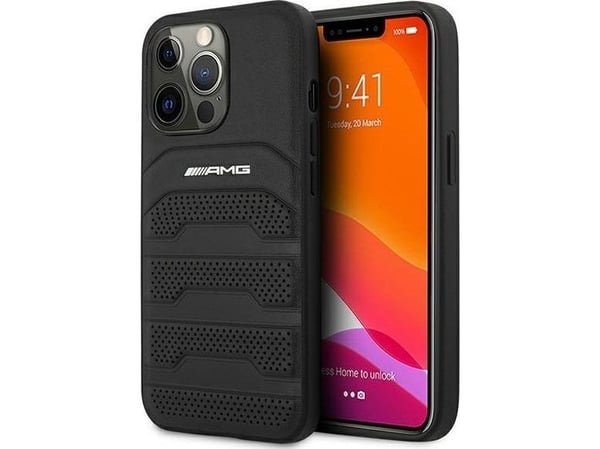 AMG AMHCP14LGSEBK iPhone 14 Pro 6.1" black/black hardcase Leather Debossed Lines