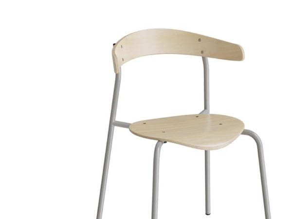 Stol Olle, birk laminat med alugråt stel