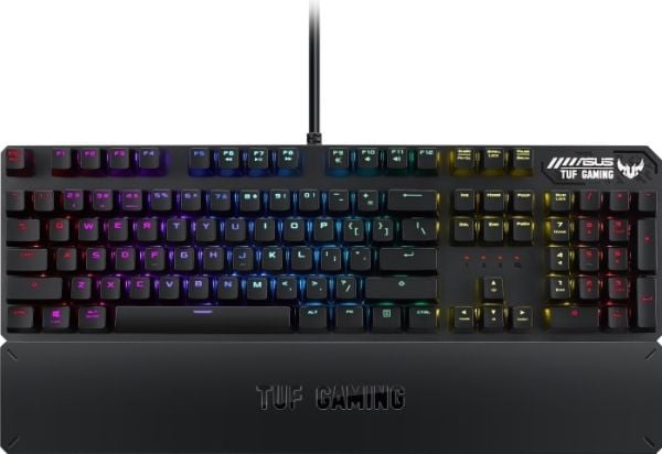 ASUS TUF Gaming K3 - Tastatur - bakgrunnsbelyst - USB - USA - tastsvitsj: rød svitsj - rødmetallsgrå