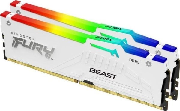 Kingston FURY Beast RGB - DDR5 - sett - 32 GB: 2 x 16 GB - DIMM 288-pin - 5200 MT/s / PC5-41600 - CL40 - 1.25 V - ikke-bufret - on-die ECC - hvit