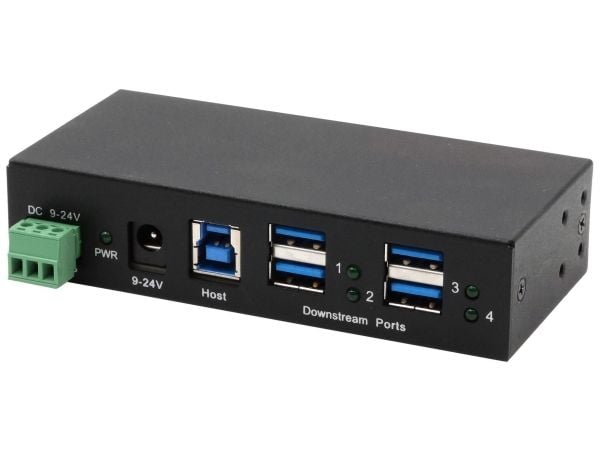 USB 3.2 HUB 4-Port Gen1 inkl. USB-kabel, väggmontering på DIN-skena