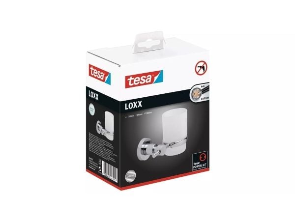 TESA Loxx, Veggmontert tannbørsteholder, Glass, Metall, Kromfarget, Hvit, Vegg, 130 mm, 95 mm