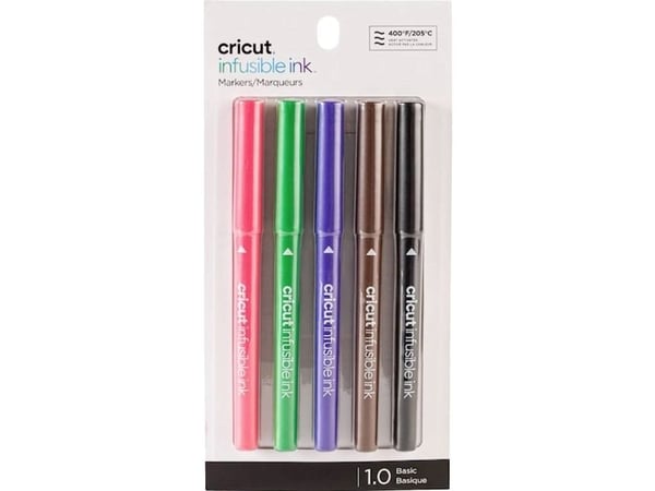Cricut Infusible Ink Basics - Markør - for tøy - svart, cardinal, ultrafiolett, lysende grønn, tawny - vannbasert blekk - 1 mm - medium (en pakke 5)