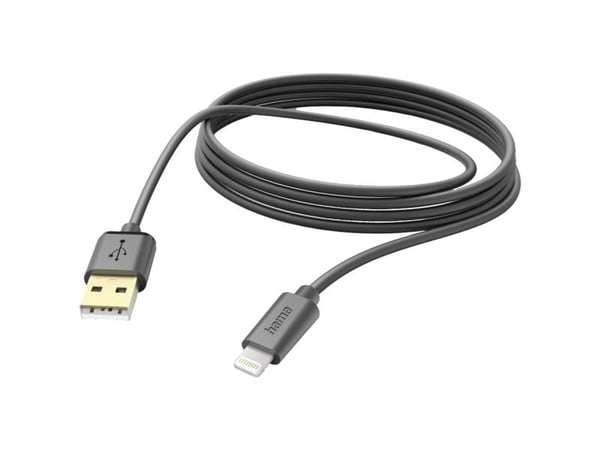 Hama 00201582, 3 m, Lightning, USB A, Hankjønn, Hankjønn, Svart