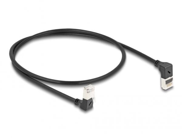 Delock - Koblingskabel - RJ-45 (hann) oppvinklet til RJ-45 (hann) nedvinklet - 50 cm - 4.5 mm - S/FTP - CAT 6a - halogenfri, formstøpt - svart
