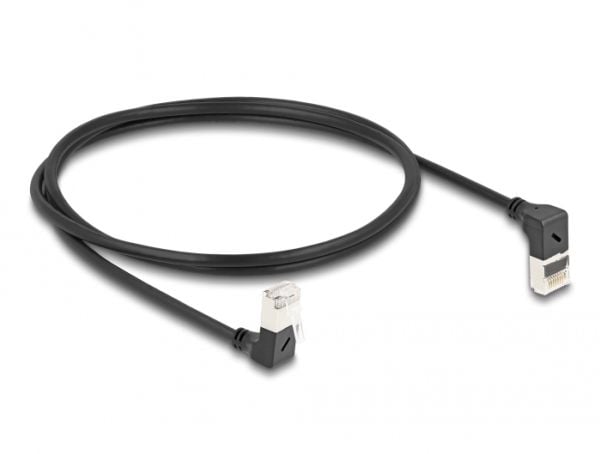 Delock RJ45 nettverkskabel Cat.6A S/FTP Slank 90° opp/ned vinklet 1 m svart