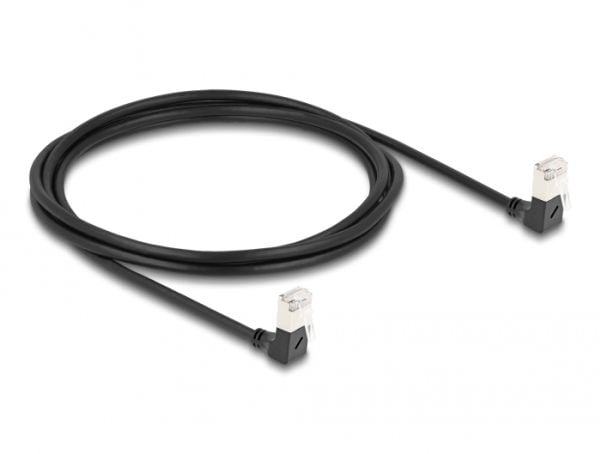 Delock - Nettverkskabel - RJ-45 (hann) nedvinklet til RJ-45 (hann) nedvinklet - 2 m - 4.5 mm - S/FTP - CAT 6a - halogenfri, formstøpt - svart