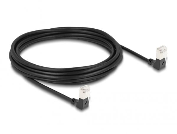 Delock - Nettverkskabel - RJ-45 (hann) nedvinklet til RJ-45 (hann) nedvinklet - 5 m - 4.5 mm - S/FTP - CAT 6a - med støvel, halogenfri - svart