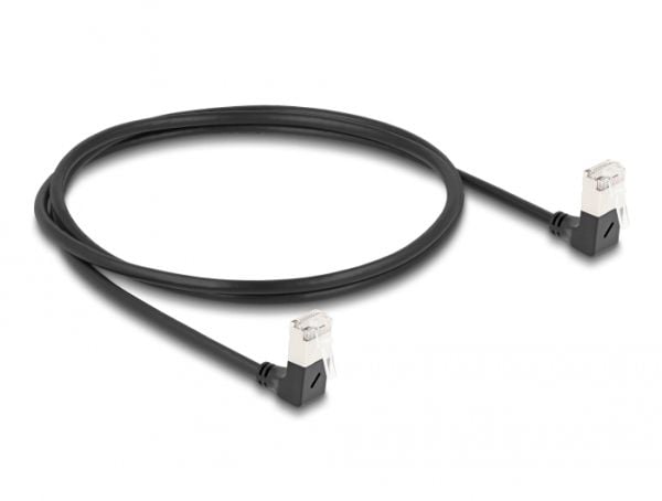 Delock - Nettverkskabel - RJ-45 (hann) nedvinklet til RJ-45 (hann) nedvinklet - 1 m - 4.5 mm - S/FTP - CAT 6a - halogenfri, formstøpt - svart